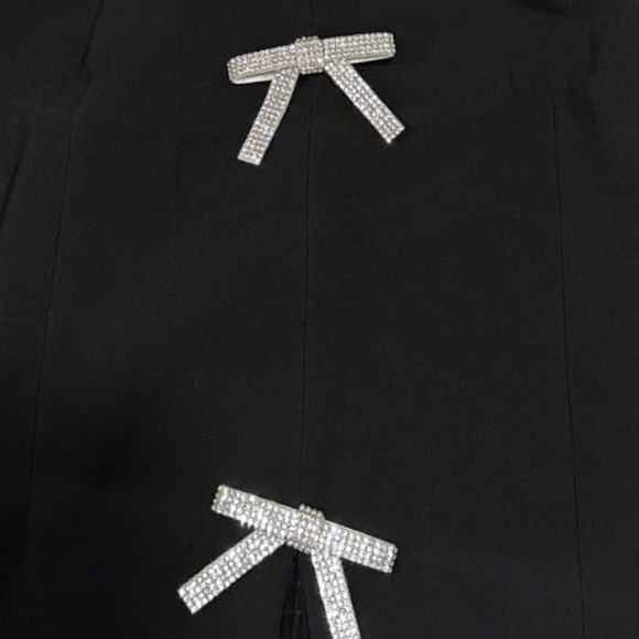 NWOT Black Halter Top Rhinestone Bow Detail Keyhole Going Out Top Size [S/M/L] - Picture 8 of 9